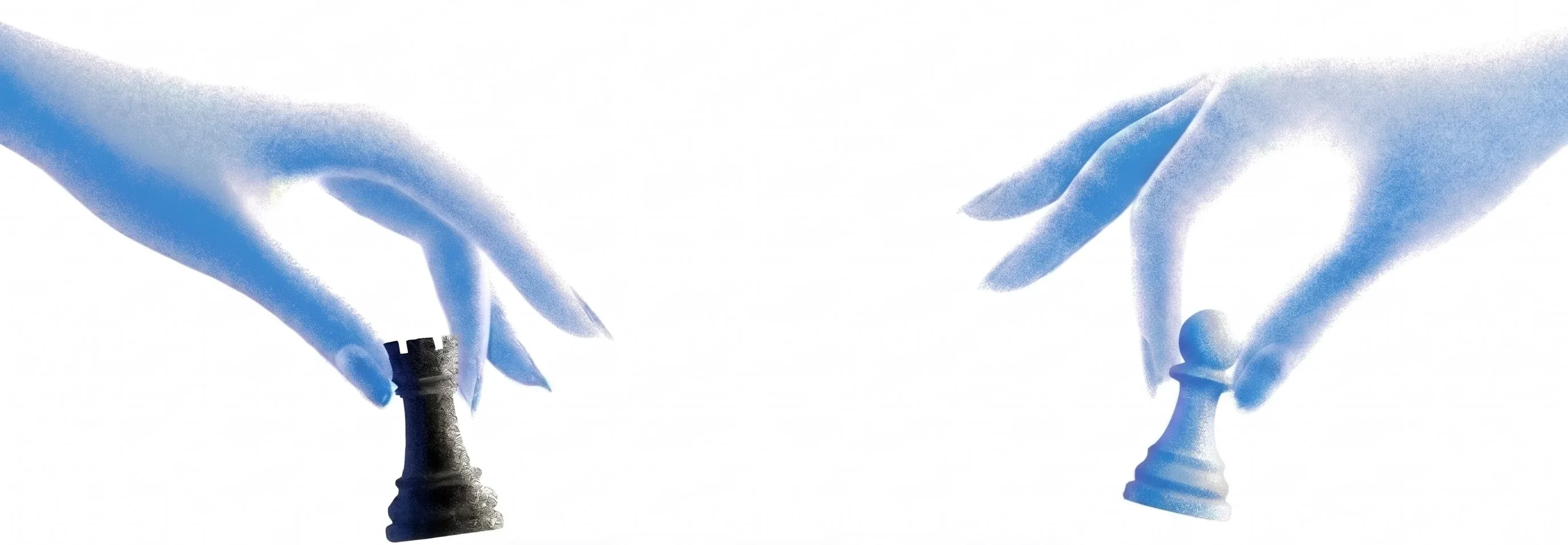 Two hands moving chess pieces, a rook and a pawn: Unfound simulates the real decisions of a job